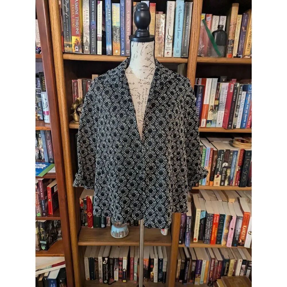 Lafayette 148 Blazer Lined Cardigan Jacket 3/4 Sleeve Black White Floral Size 8